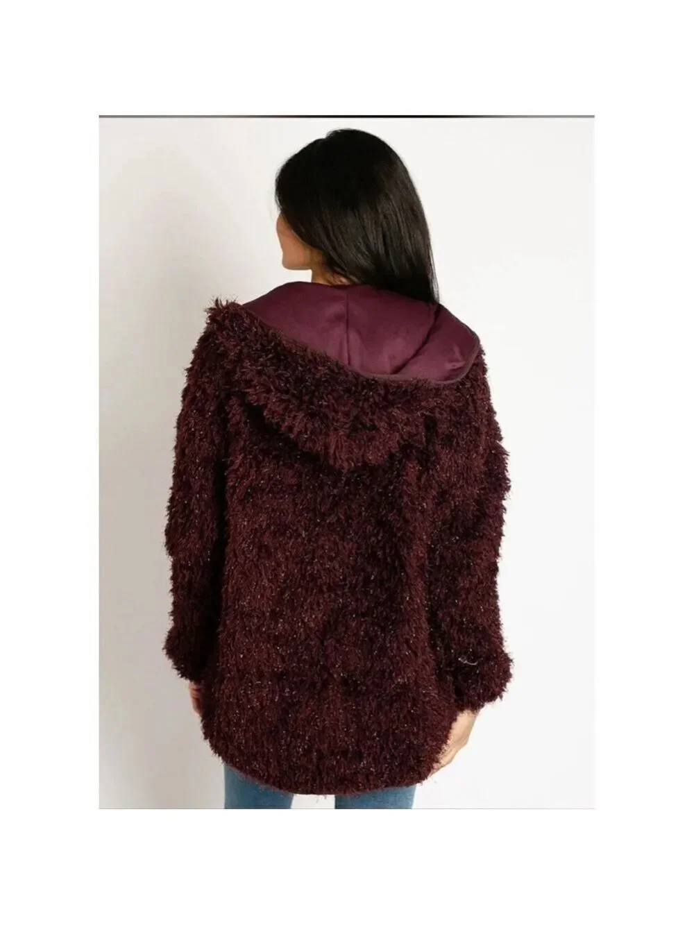 Women's Mia Joy Burgundy Shaggy Cardigan Sweater XL